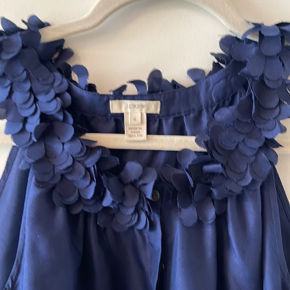 Navy Blue sleeveless button down blouse with decorative neck, J.Crew size 6 - Picture 2 of 5